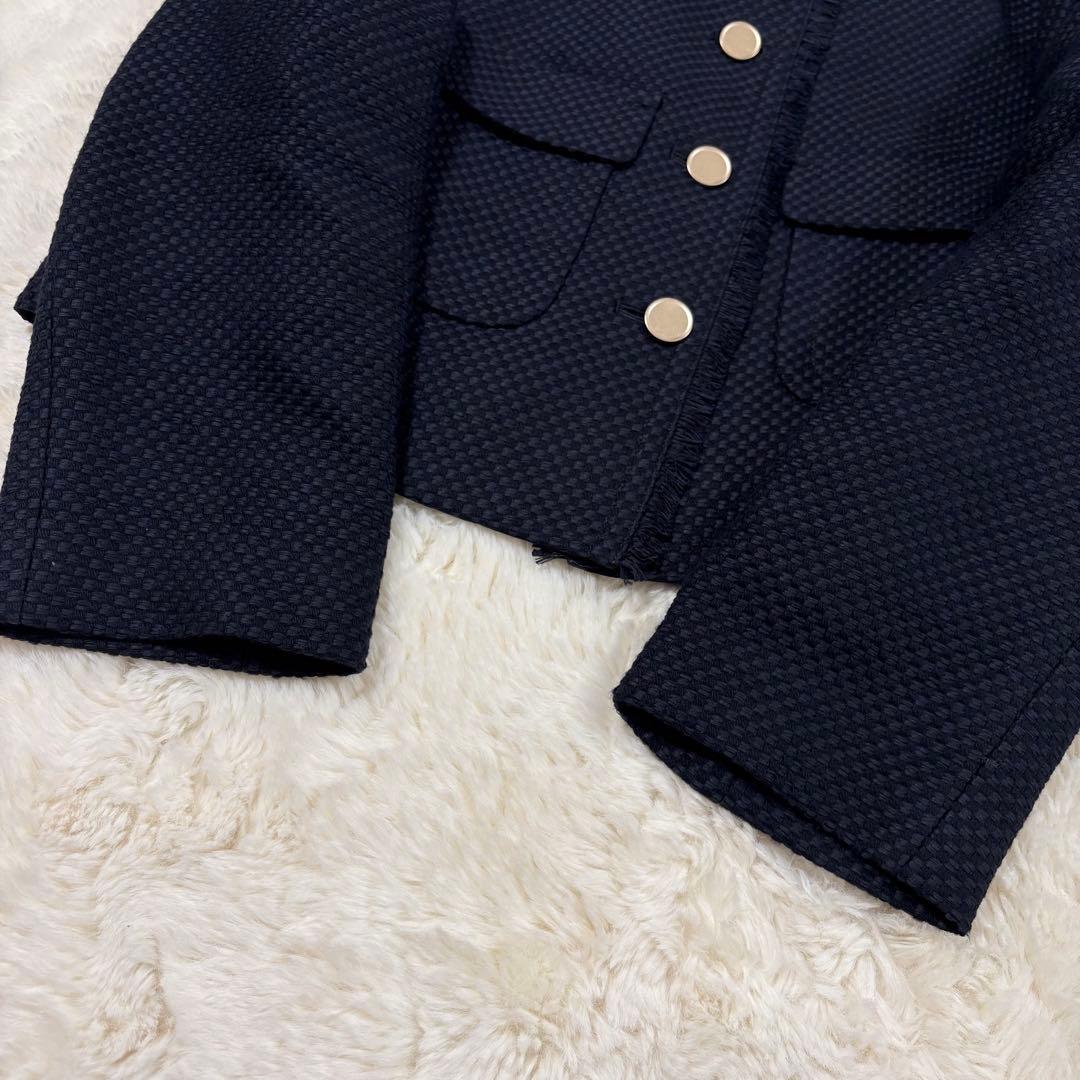 新品タグ付✨アナイ コットンプリペラポケットジャケット ネイビー ノーカラー