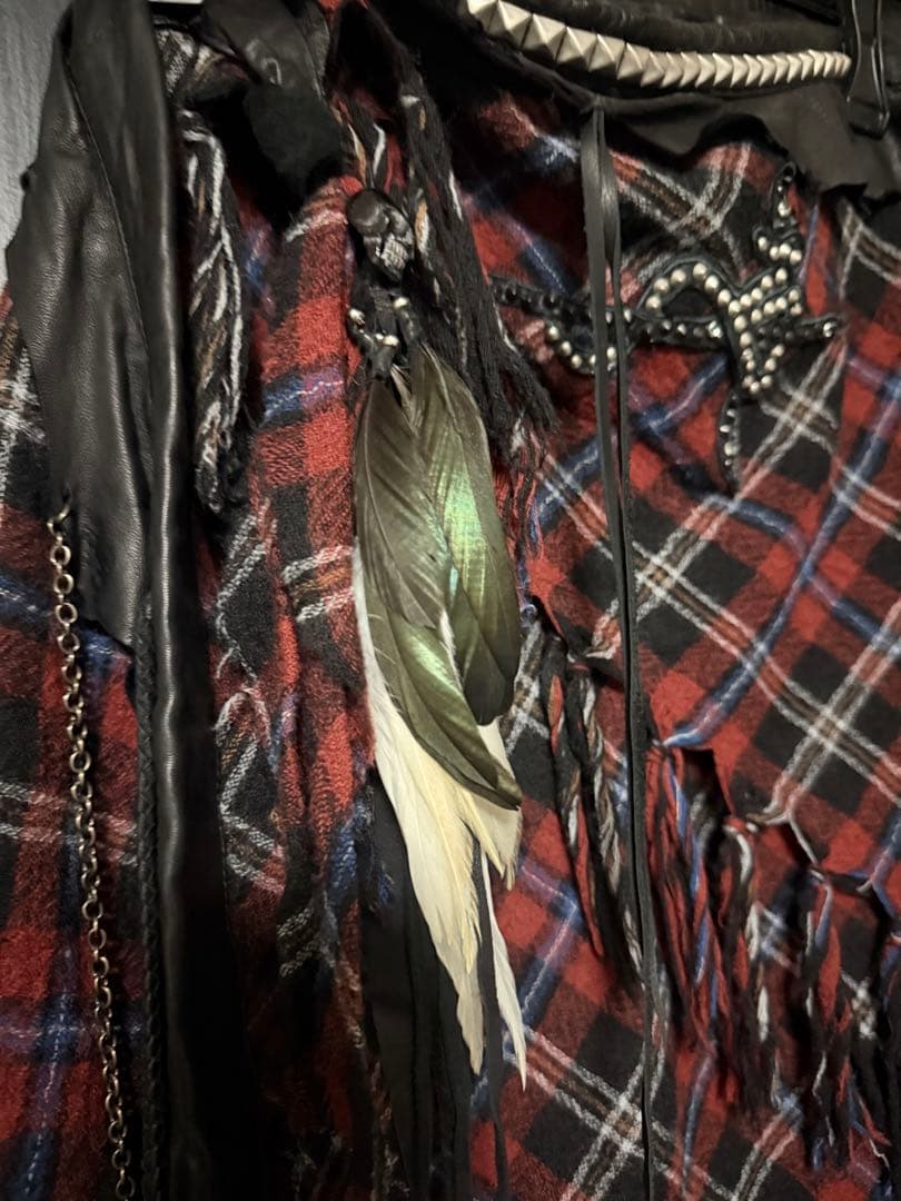 KMRii レザーチェック柄フェザーストール 巻スカート ifsixwasnin