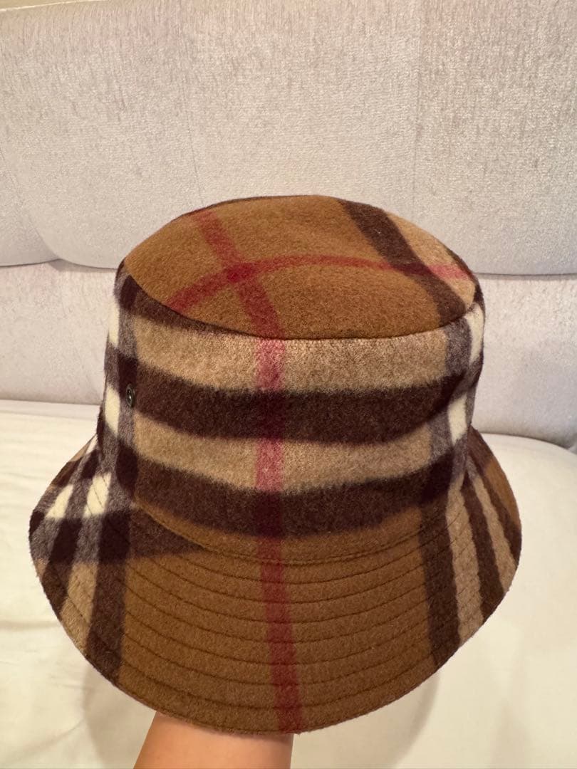BURBERRY ウール チェック柄 バケットハット ブラウン系