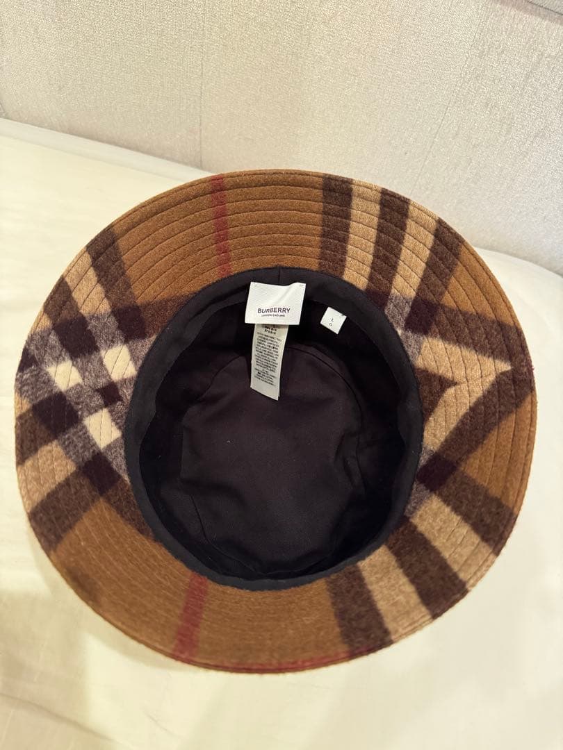 BURBERRY ウール チェック柄 バケットハット ブラウン系