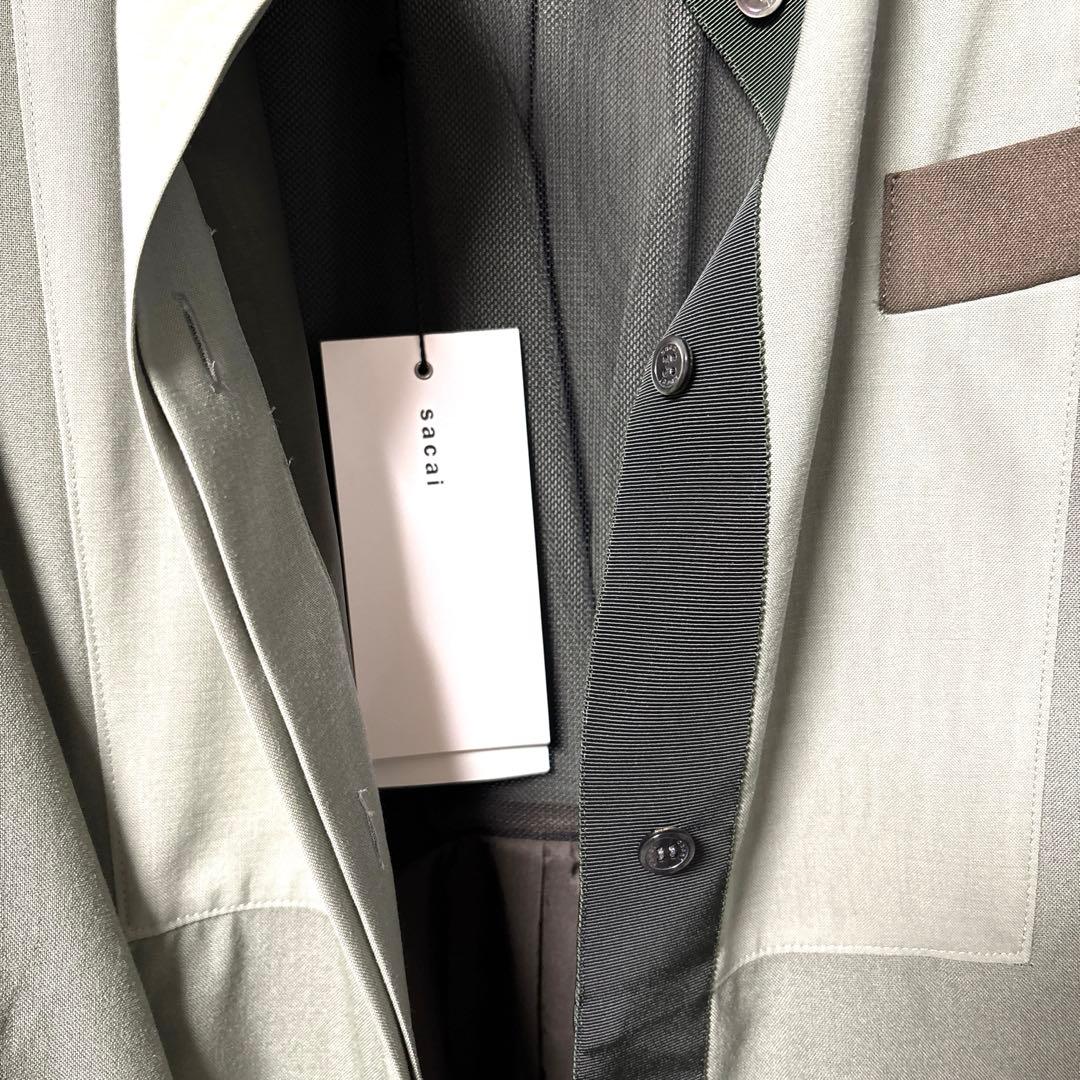 新品 sacai サカイ オリーブグリーン スーチングレイヤードジャケット