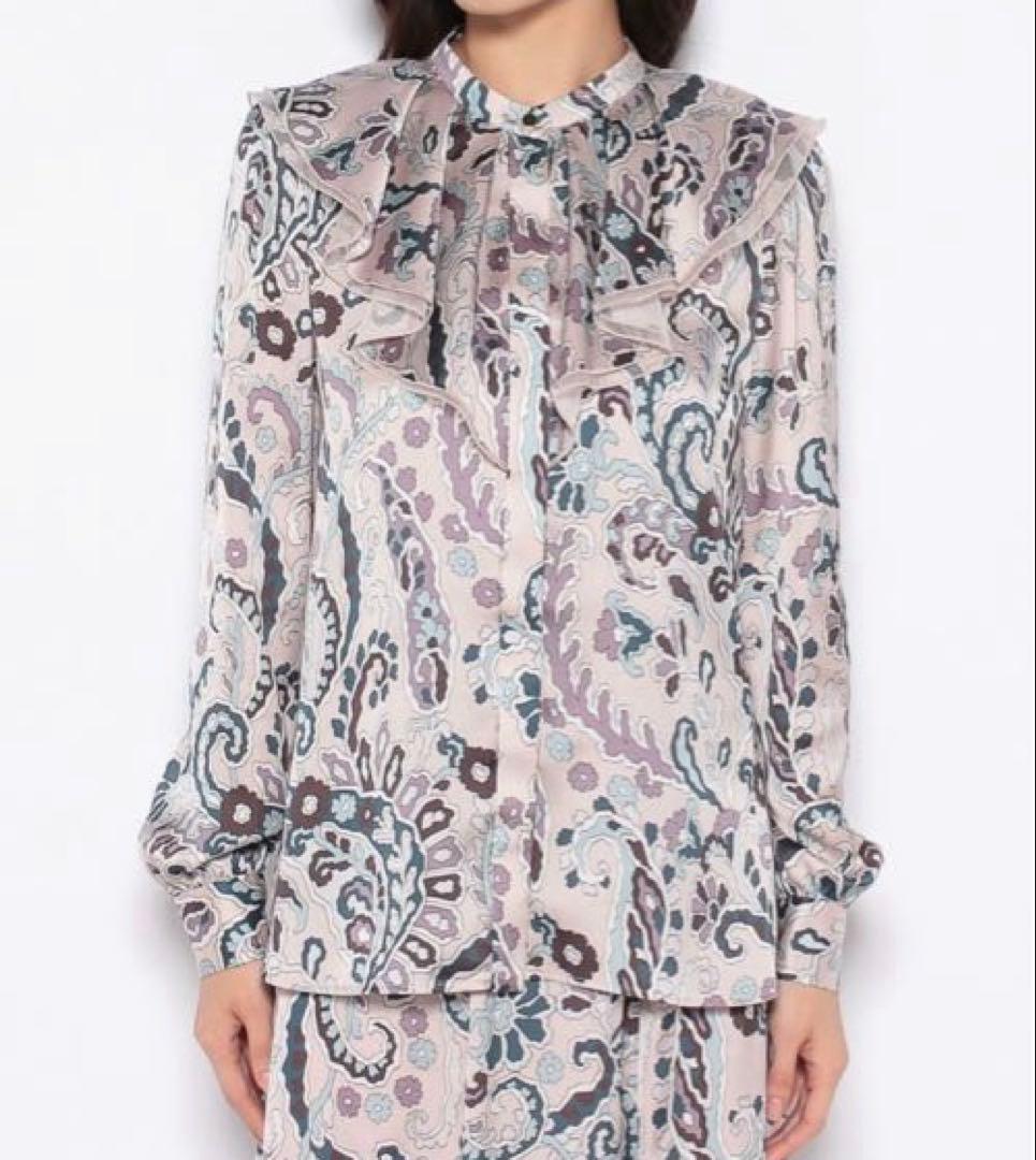 美品ANAYIアナイモダンペイズリーフリルブラウス38Mサイズピンク