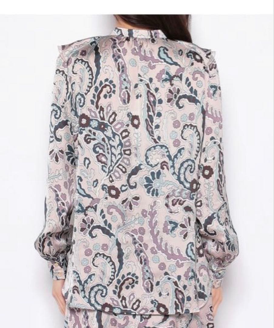 美品ANAYIアナイモダンペイズリーフリルブラウス38Mサイズピンク