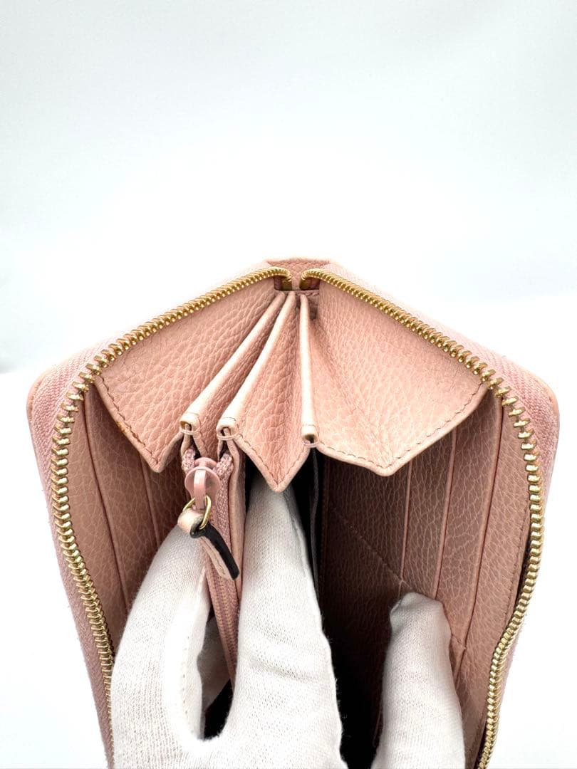 GUCCI グッチ GGマーモント ピンク ゴールド金具 ラウンドファスナー