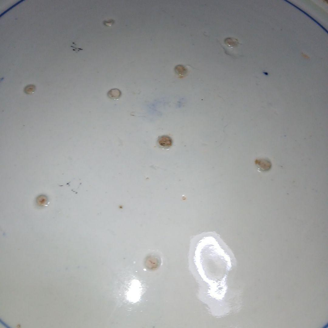 骨董大皿、サイズ46センチ青い花と鳥の陶器プレート