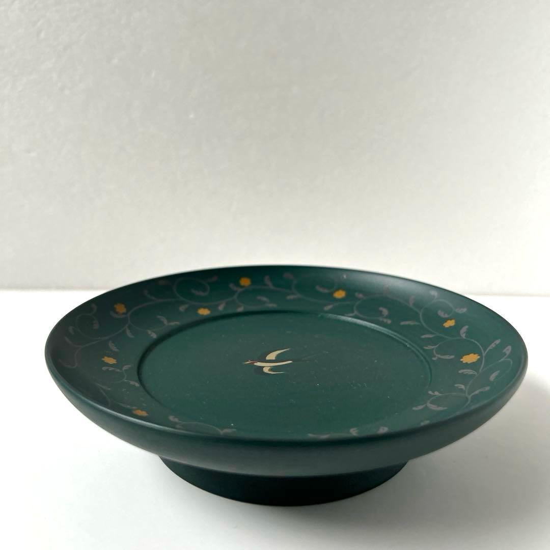 やのさちこさん　漆器高台平皿　ツバメ絵柄　未使用　1個