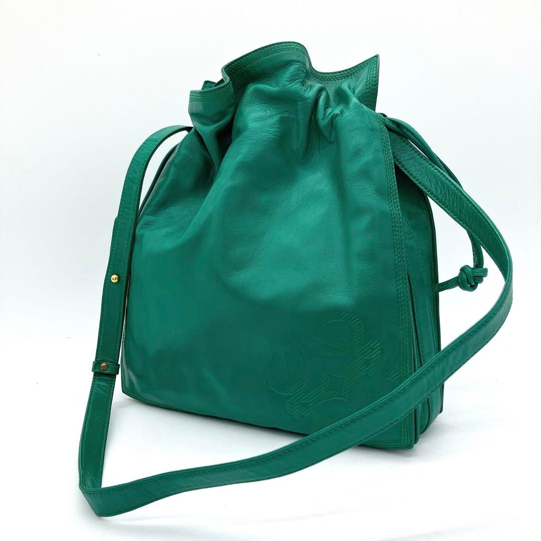 【LOEWE】ショルダーバッグ　フラメンコ　アナグラム型押し　レザー　グリーン