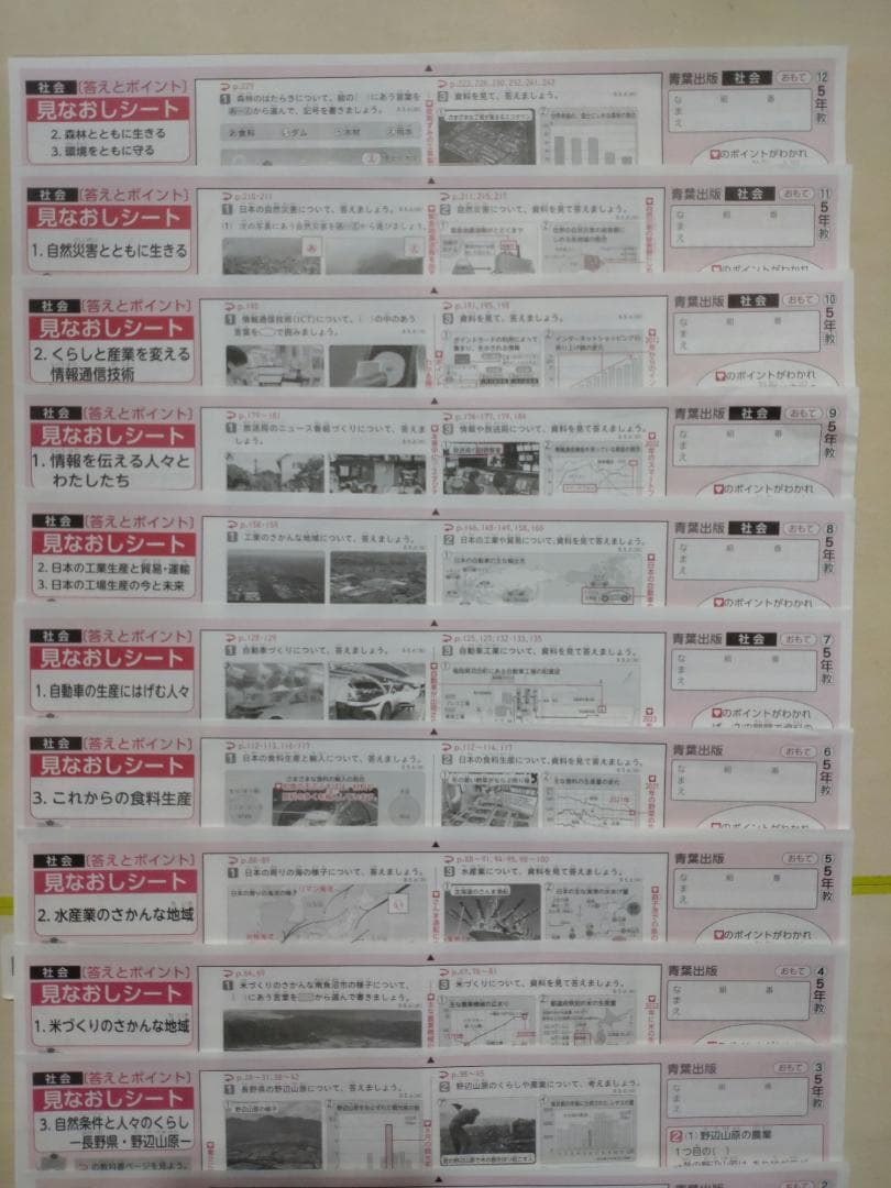 2024年度 5年生 社会 カラーテスト　見直しシート　教育出版　青葉出版
