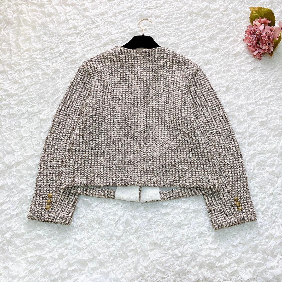 ロペ　カラーミックス　ツイードジャケット　38 ノーカラー　 金ボタン