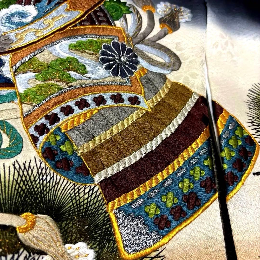 【新品】大兜総刺繍 正絹 本金箔ぼかし 一本松 京友禅 お宮参り 産着 男の子