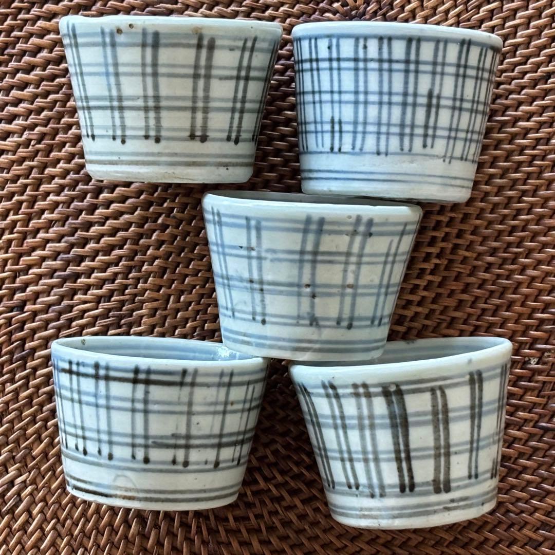 猪口　蕎麦猪口　幕末　格子文　井桁文　5客セット
