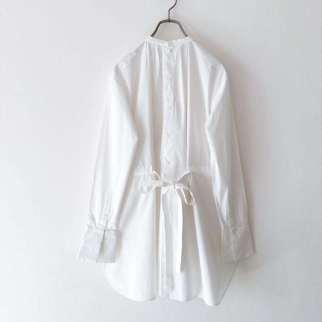 ENFOLD バンドカラー ロングシャツ 38 バックリボン ノーカラー 白
