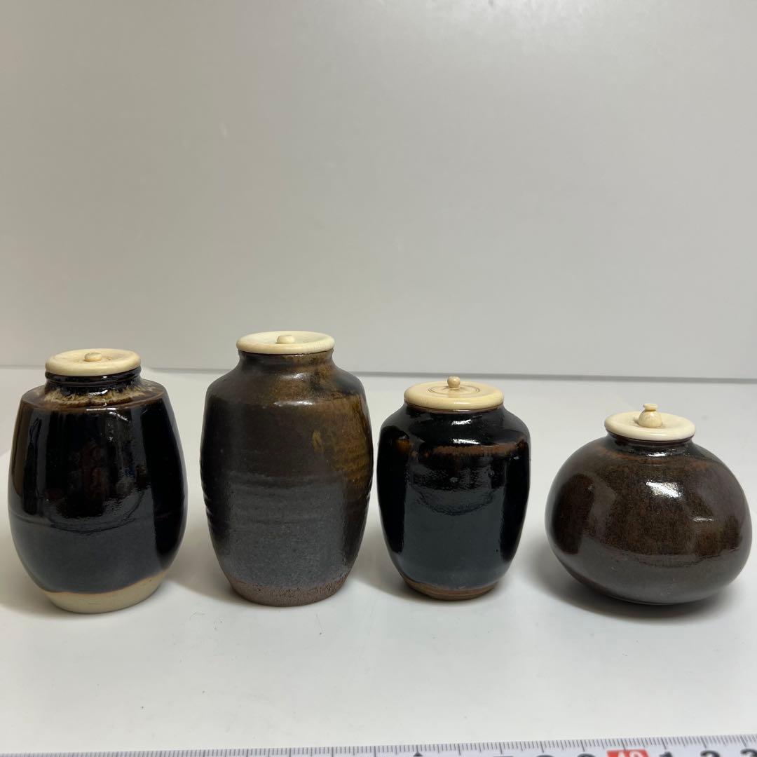 ☆茶3 茶入　極上蓋　4点セット　h9.5/9/8/6.5cm 東K7-1220