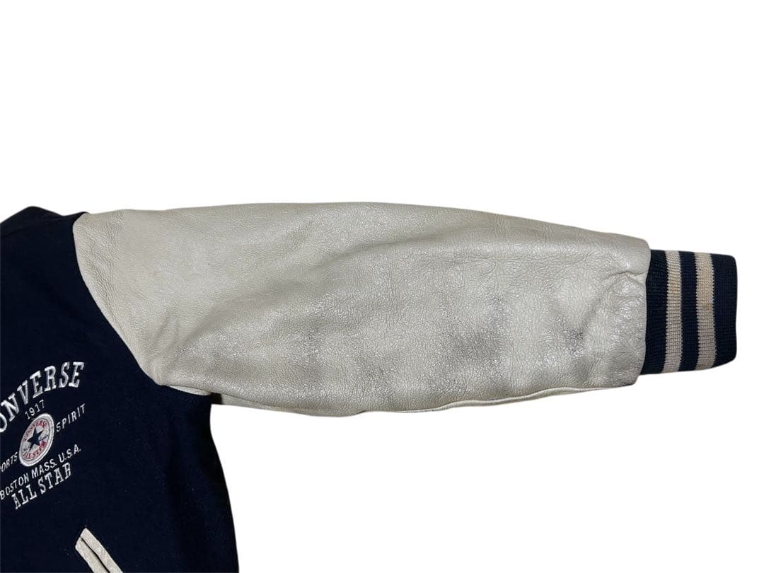 貴重CONVERSE ALL STAR 袖レザー牛革 スタジャン ネイビー M