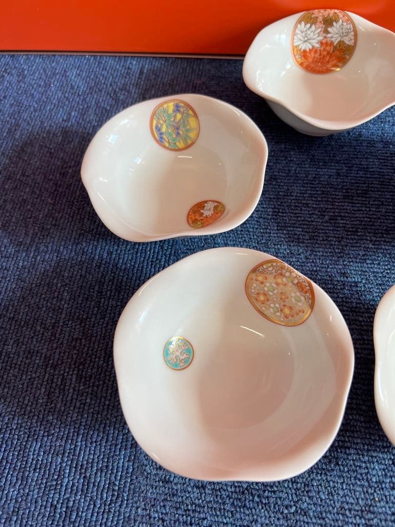 1385 深川製磁 寿赤絵 小皿揃 5客セット　未使用