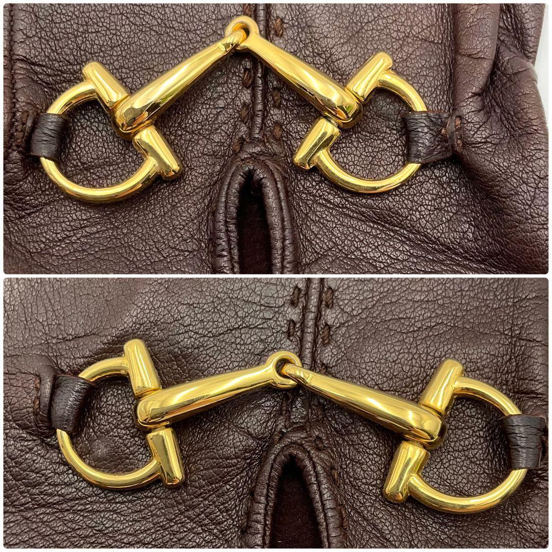 GUCCI グッチ 手袋 グローブ ホースビット レザー ブラウン