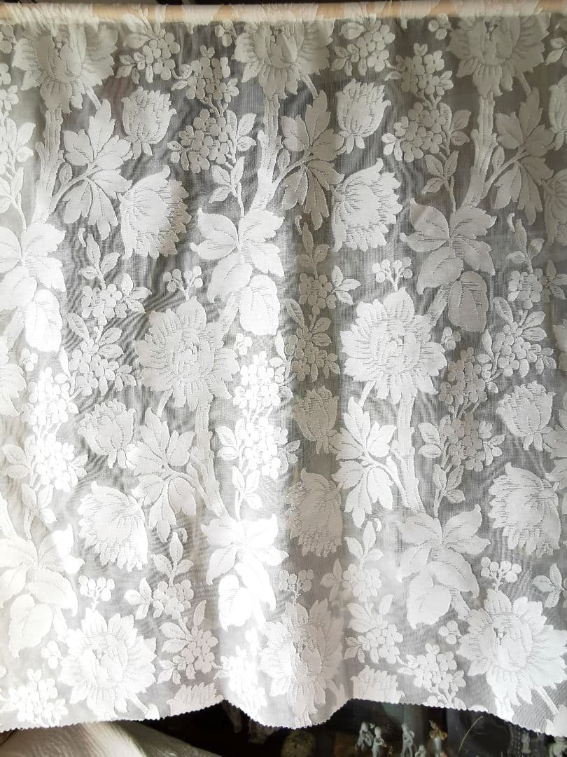 アンティークノッティンガムマドラスレース 向日葵 紫陽花ライラックカーテンパネル