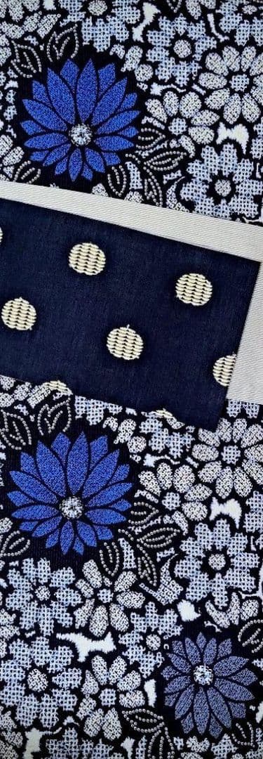 半幅帯紺色ドット柄刺繍ストライプ柄水玉模様リバーシブル着物浴衣帯ネイビーホワイト