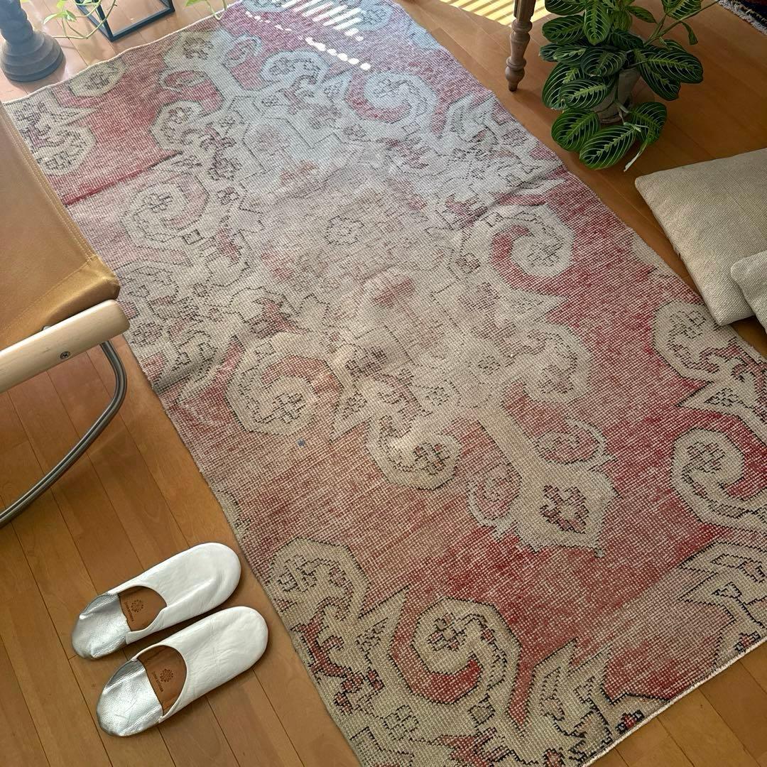 94×180 リバーシブル　擦れシャビーなメダリオン　トルコヴィンテージラグ