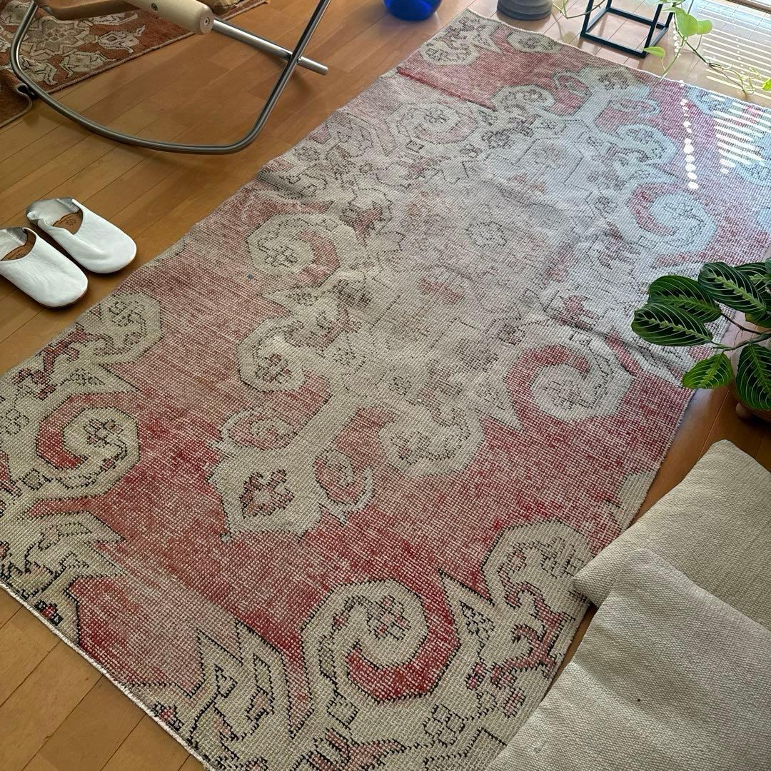 94×180 リバーシブル　擦れシャビーなメダリオン　トルコヴィンテージラグ