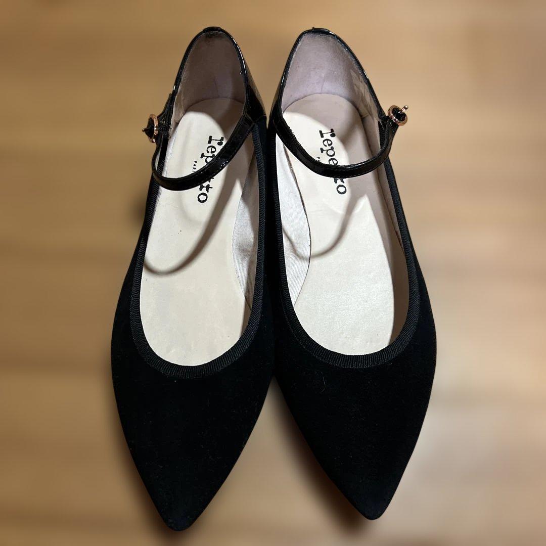 repetto ブラック アンクルストラップフラットシューズ