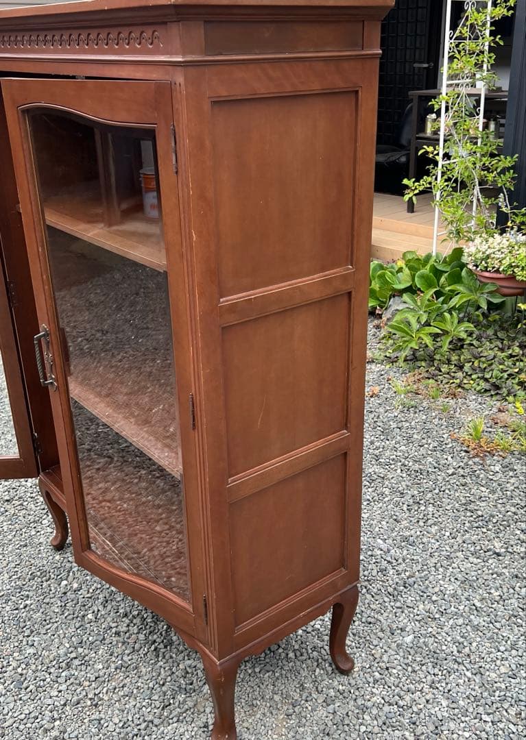 アンティーク 木製 キャビネット 飾り棚 ディスプレイ ガラス扉 猫脚