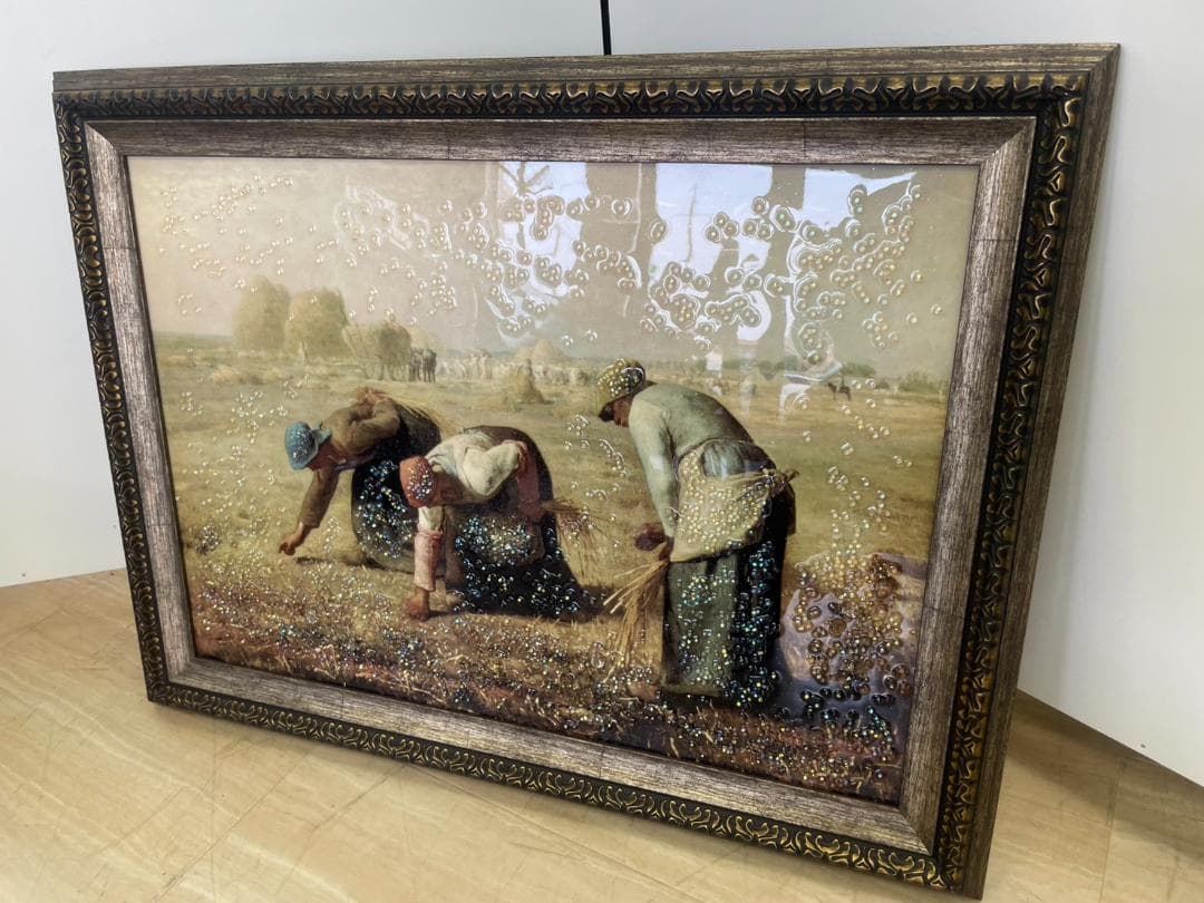 ミレー　落穂拾い　おちぼひろい　絵画　絵　水晶絵　アート　額絵　名画　額縁　壁掛