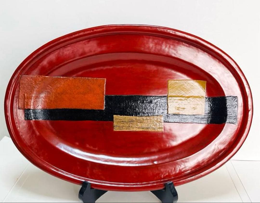 新品未使用　作家もの　楕円型　漆器盆