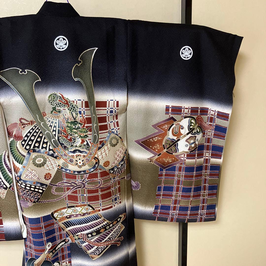 【お宮参り】長襦袢付き　男の子　正絹　〈美品〉　一つ身　お祝い着　家紋・丸に橘