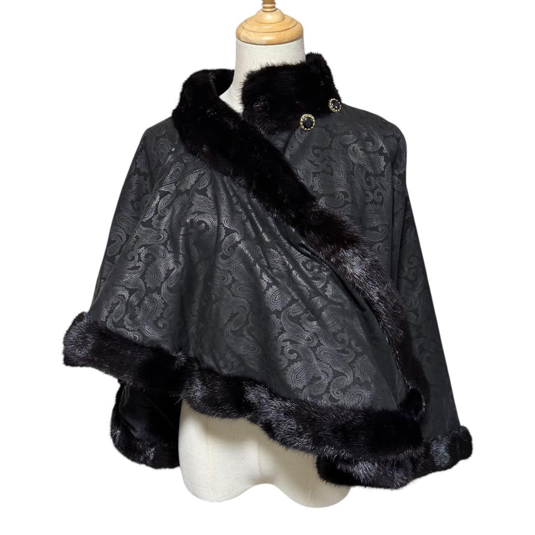 裾回り312cm✨ CHARLES JOURDAN レザー ミンク ケープ 38