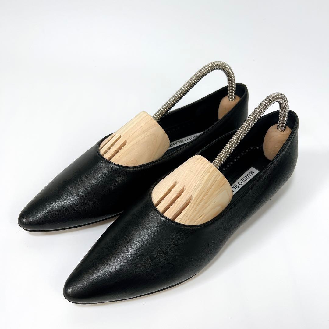 《美品》マノロブラニク レザーパンプス フラットシューズ ブラック 36 箱付き