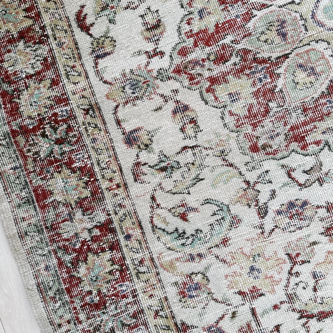 トルコ ヴィンテージラグ A124 レア 超大判 ダークレッド クリーム ミント