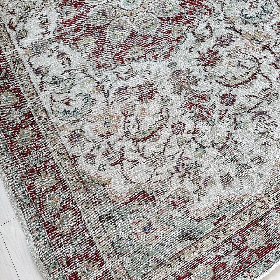 トルコ ヴィンテージラグ A124 レア 超大判 ダークレッド クリーム ミント