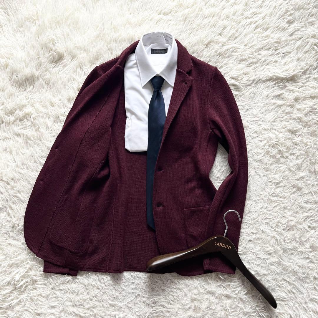 <美品>LARDINI ボルドー ウール ニット ジャケット サイズS相当