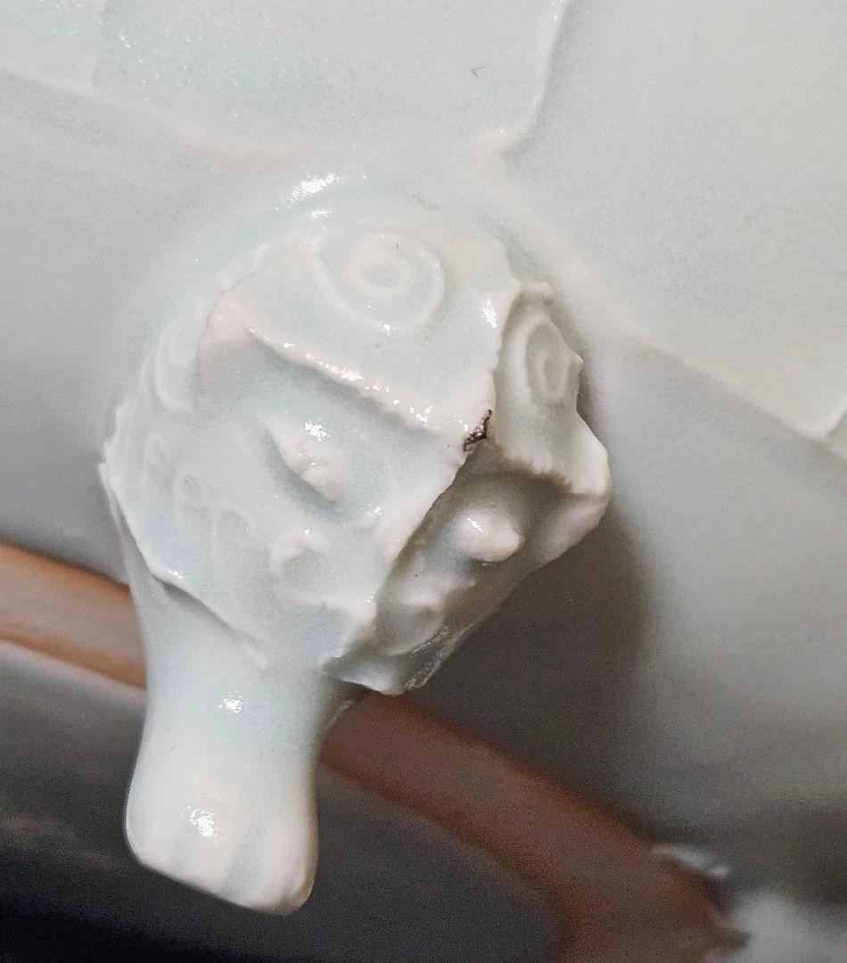 京焼　清水焼　名工 吉川充 造　青白磁　有蓋獣足鉢　香器香炉　お櫃　高島屋出品作