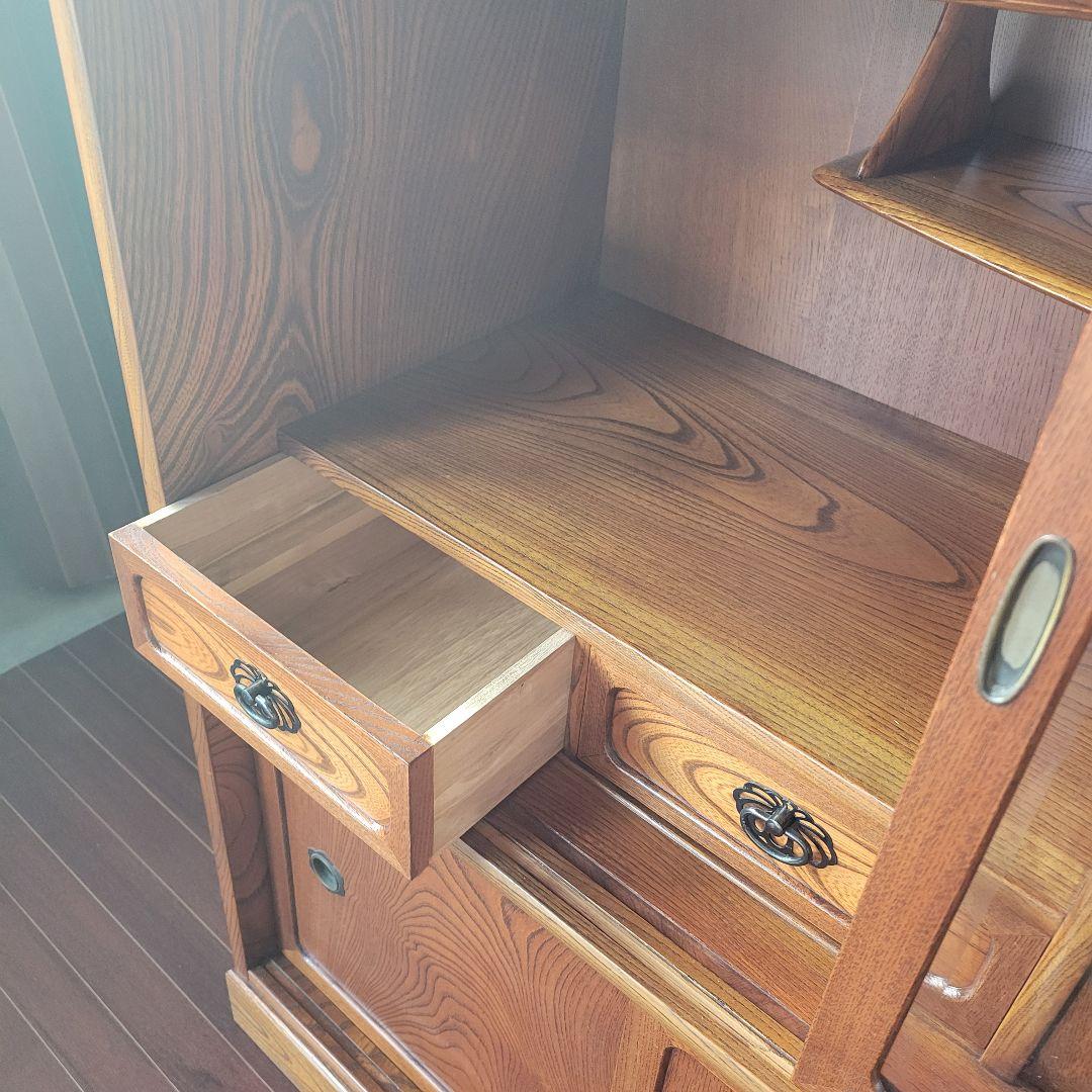 昭和レトロ 茶箪笥 水屋箪笥 ガラス戸収納棚 和家具 ヴィンテージ 店舗什器