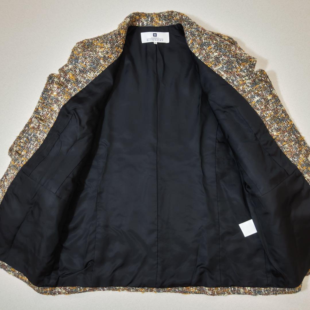 ジバンシィ　テーラードジャケット　ミックスツイード　ブークレ　ロゴ彫刻ボタン