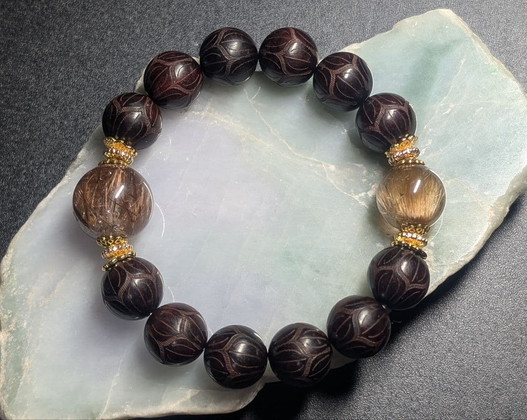 ゆみ超高品質キャッツアイゴールドルチル☓ブラウンルチル☓蓮彫り紫壇デザブレ