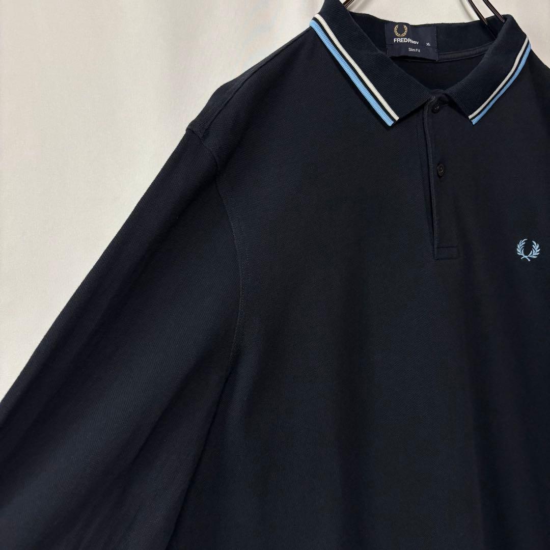 フレッドペリー　長袖ポロシャツ　ワンポイント刺繍ロゴ　XLサイズ　ブラック　古着