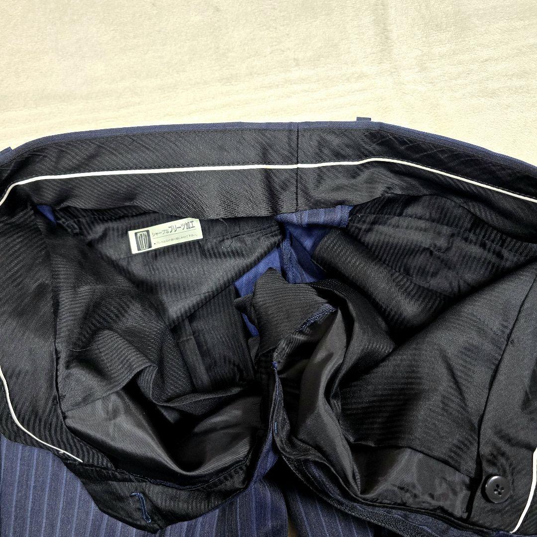 スーツセレクト 3ピース ビジネススーツセットアップ ストライプ ネイビー A6