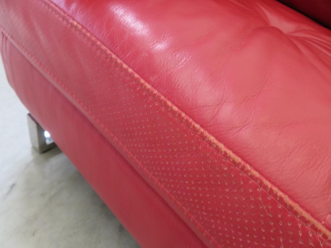 IDC大塚家具■ドミシール■総革■赤■3人掛けソファ■最高級■32万■