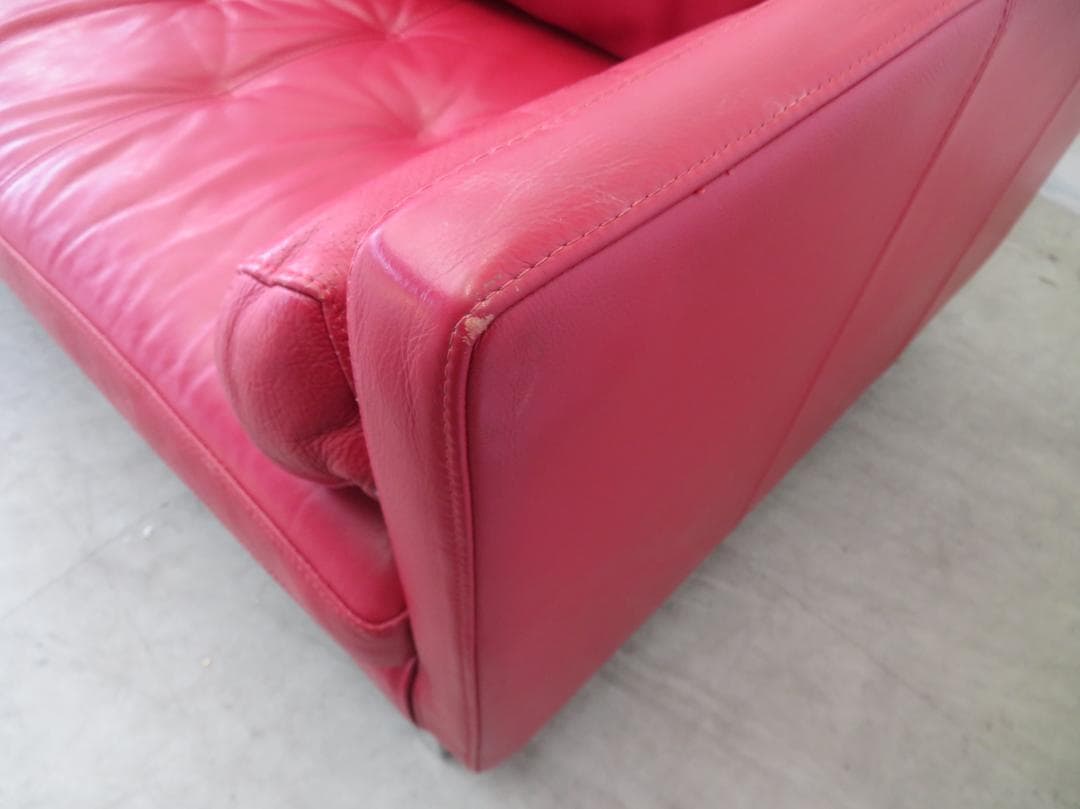 IDC大塚家具■ドミシール■総革■赤■3人掛けソファ■最高級■32万■