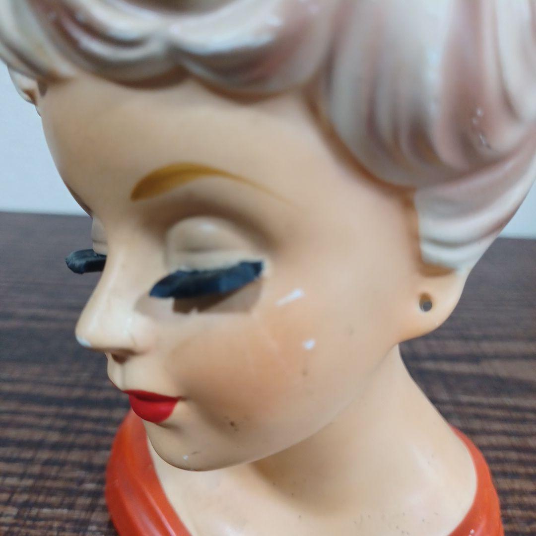 ビンテージ レディヘッドベース 陶器製の置物花瓶　薄紫とオレンジ　2点セット