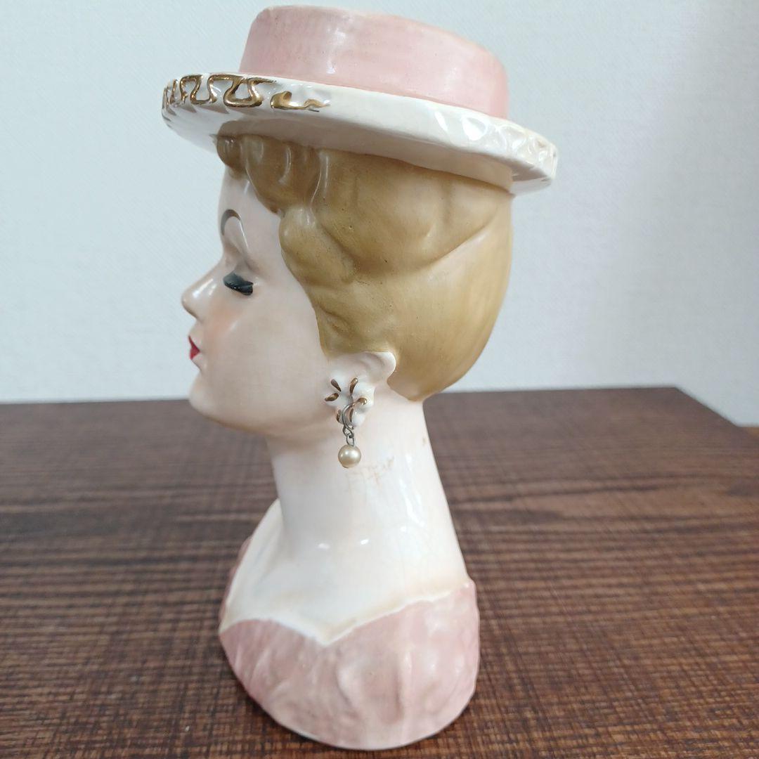 ビンテージ レディヘッドベース 陶器製の置物花瓶　薄紫とオレンジ　2点セット