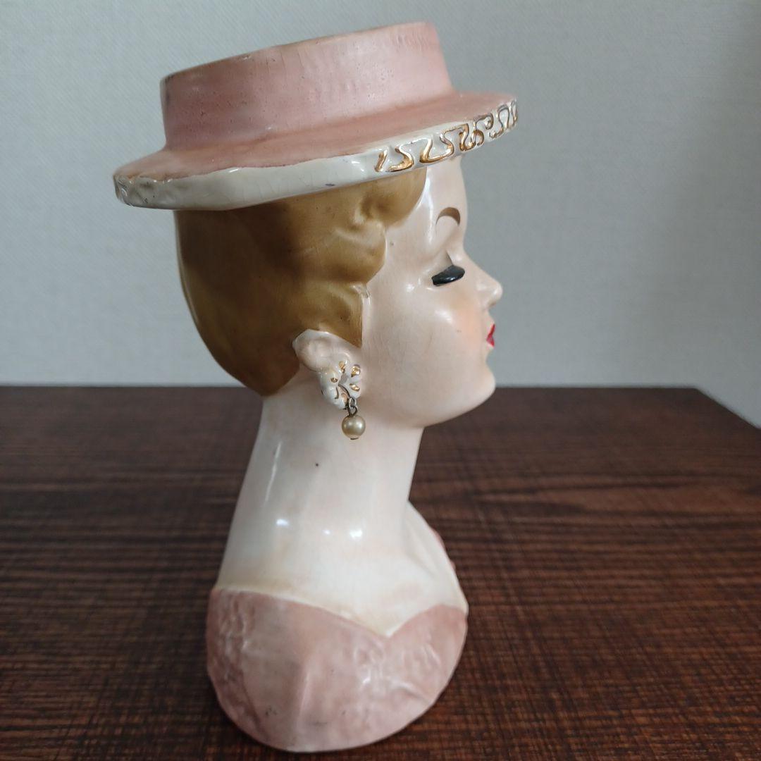 ビンテージ レディヘッドベース 陶器製の置物花瓶　薄紫とオレンジ　2点セット