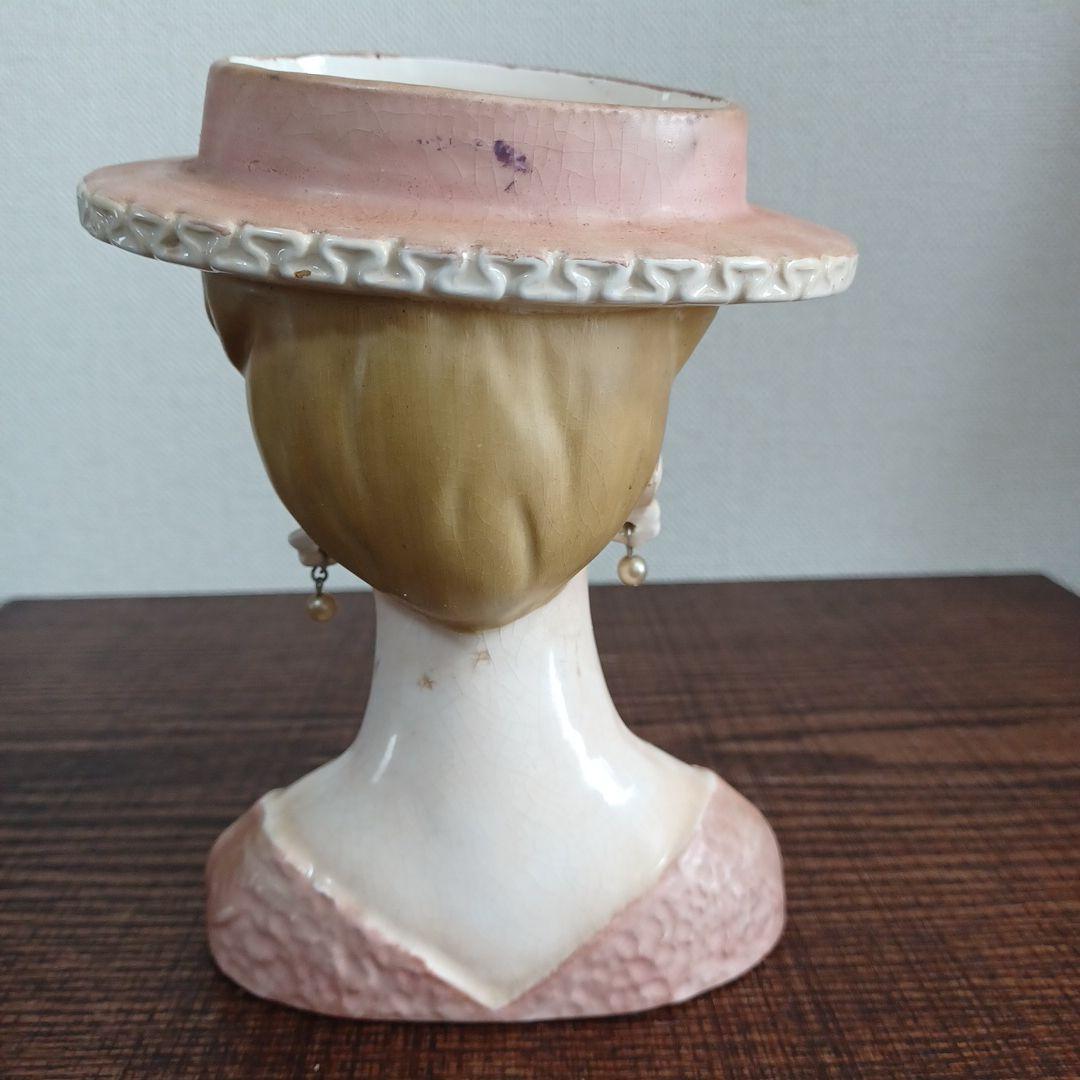 ビンテージ レディヘッドベース 陶器製の置物花瓶　薄紫とオレンジ　2点セット