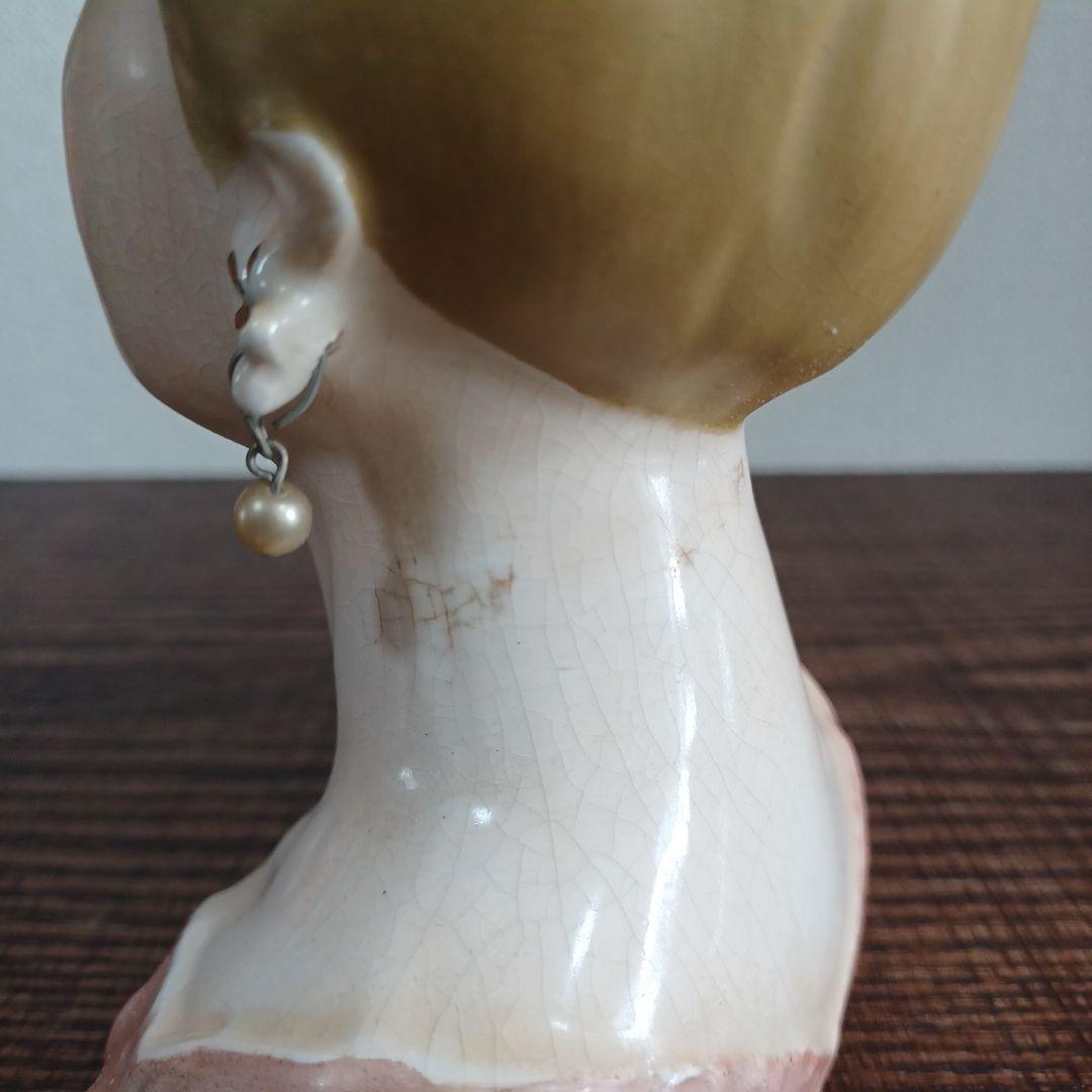 ビンテージ レディヘッドベース 陶器製の置物花瓶　薄紫とオレンジ　2点セット