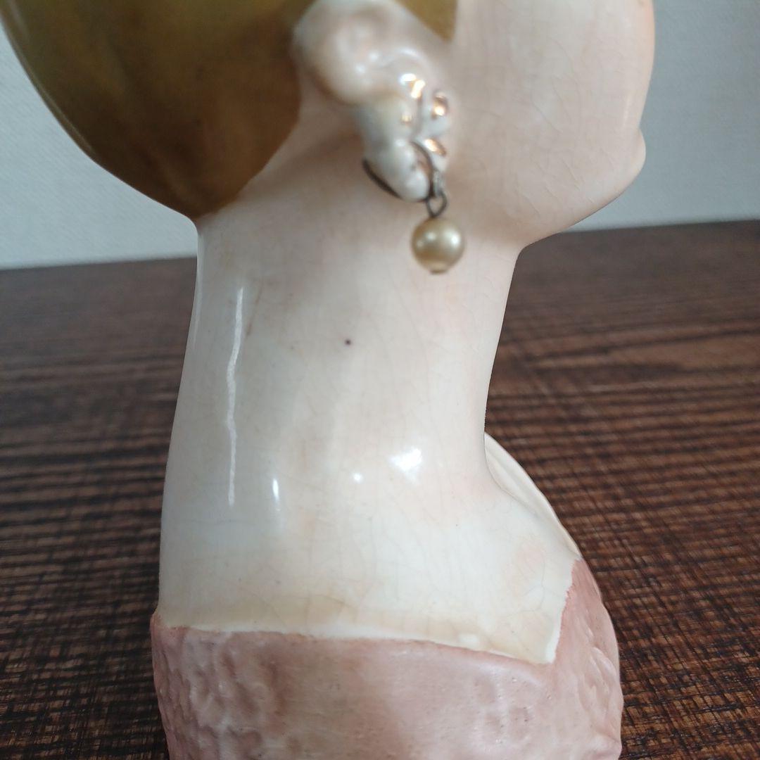 ビンテージ レディヘッドベース 陶器製の置物花瓶　薄紫とオレンジ　2点セット