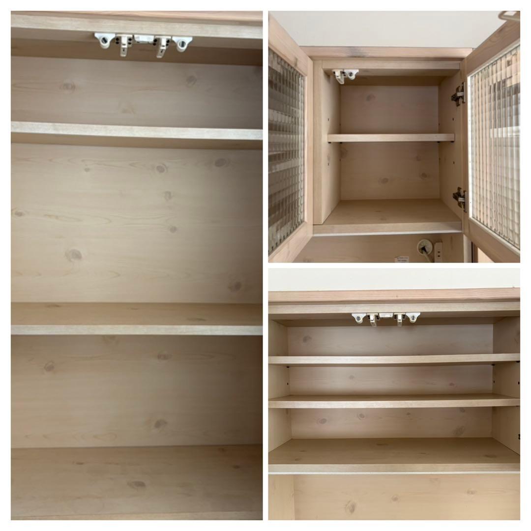 北欧パイン無垢材 フレンチカントリー 食器棚 可愛い ガラス