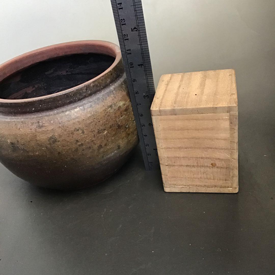 木製漆塗り彫刻蓋付き陶器　古常滑焼　茶道具　水指　骨董品　アンティーク